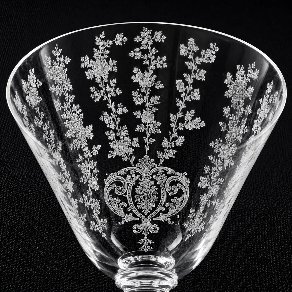 Cambridge Rose Point Tall Sherbet Champagne Coupes Stem Set of 2 Etched Glass